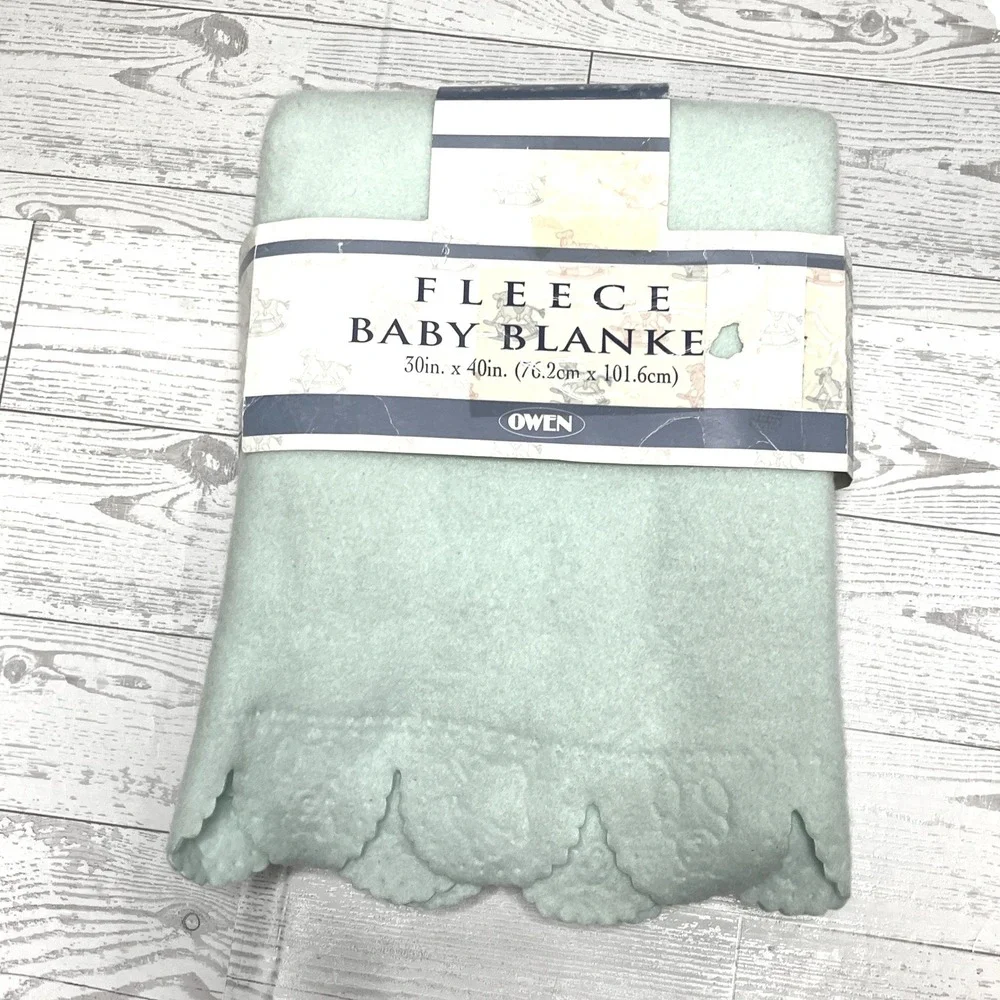 Owen Fleece Baby Blanket Mint Green Scalloped Edge 30x40 RN62027 New